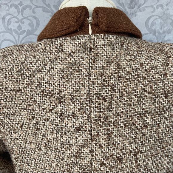 ViVi Vintage-style brown tweed babydoll Cottagecore Academia ruffle Sz L dress - Picture 10 of 16